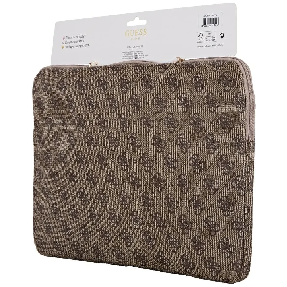 Torba Guess Sleeve 14" 4G Zipper Pocket Triangle Logo brązowy