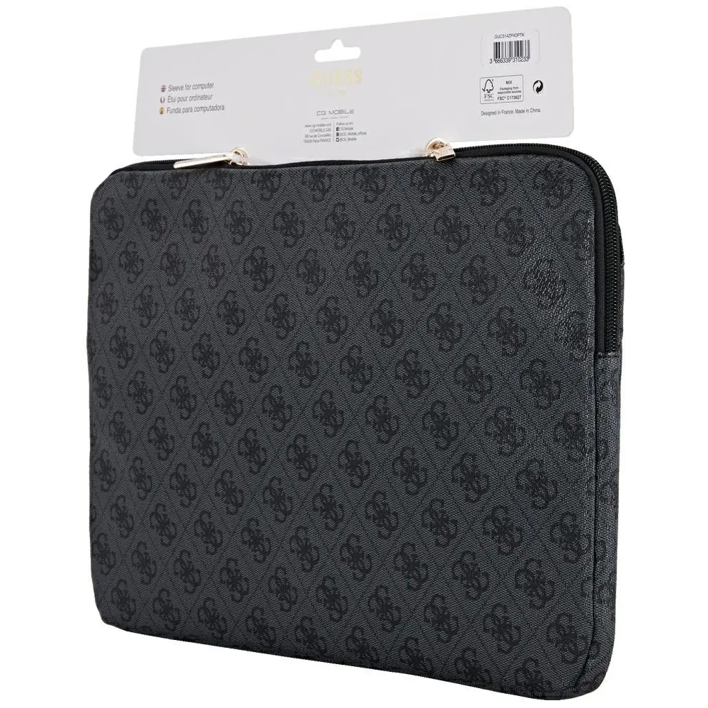 Torba Guess Sleeve 14" 4G Zipper Pocket Triangle Logo czarny