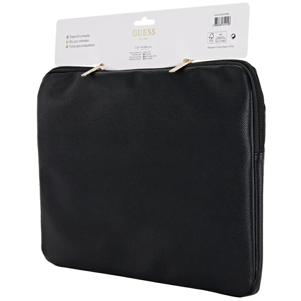 Torba Guess Sleeve 14" Grained Zipper Pocket Triangle Logo czarny