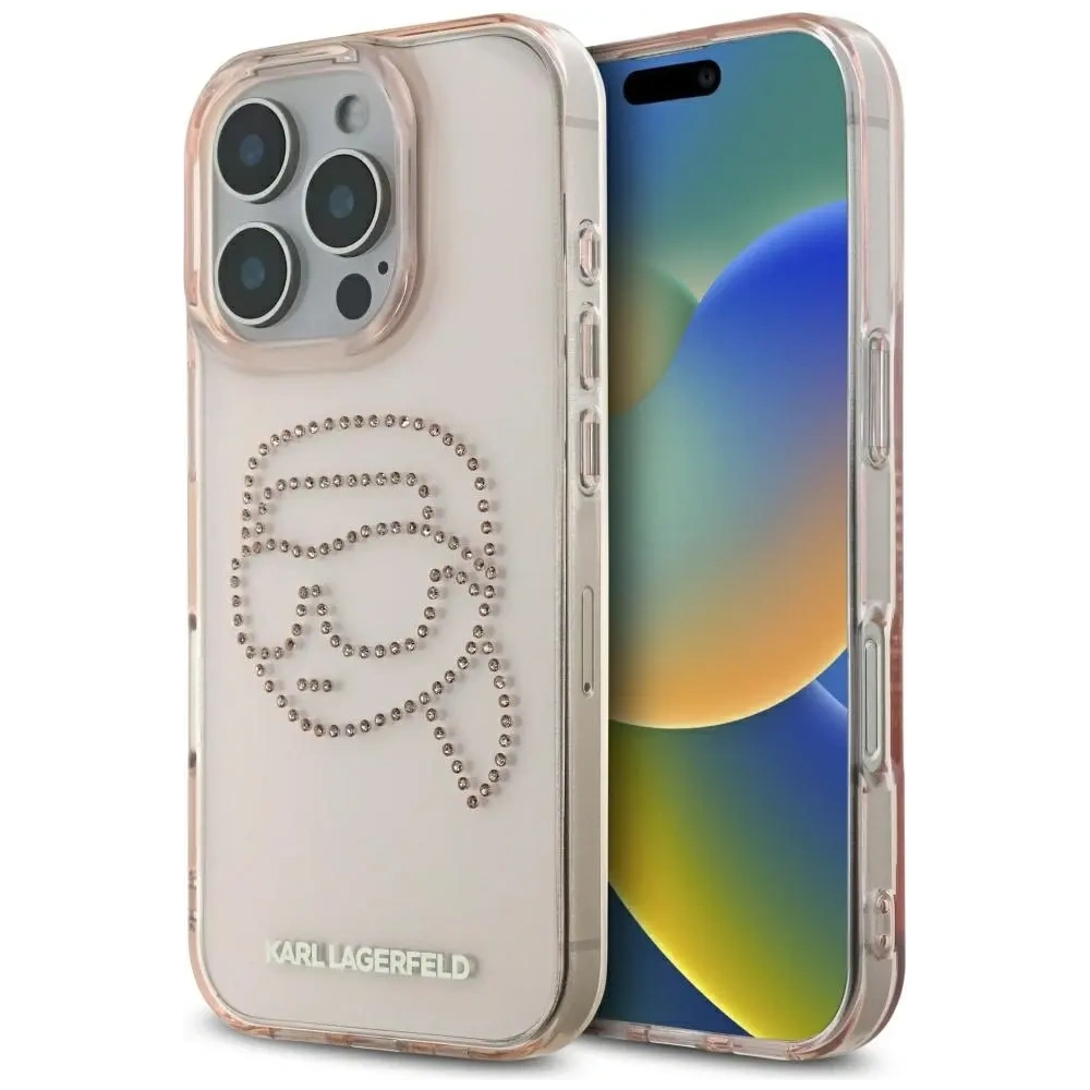[CR] Etui Karl Lagerfeld IML Rhinestones Karl Head do Apple iPhone 16 Pro Max różowy