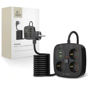 Buy Tech-Protect PCS3X4 Power Strip 2xUSB-A, 2xUSB-C, 3xSocket AC 200cm Black - THP4167 - {ean13} - Home Screen Store Europe