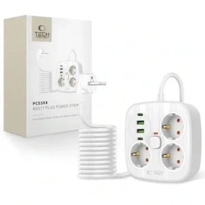Buy Tech-Protect PCS3X4 Power Strip 2xUSB-A, 2xUSB-C, 3xSocket AC 200cm White - THP4168 - {ean13} - Home Screen Store Europe