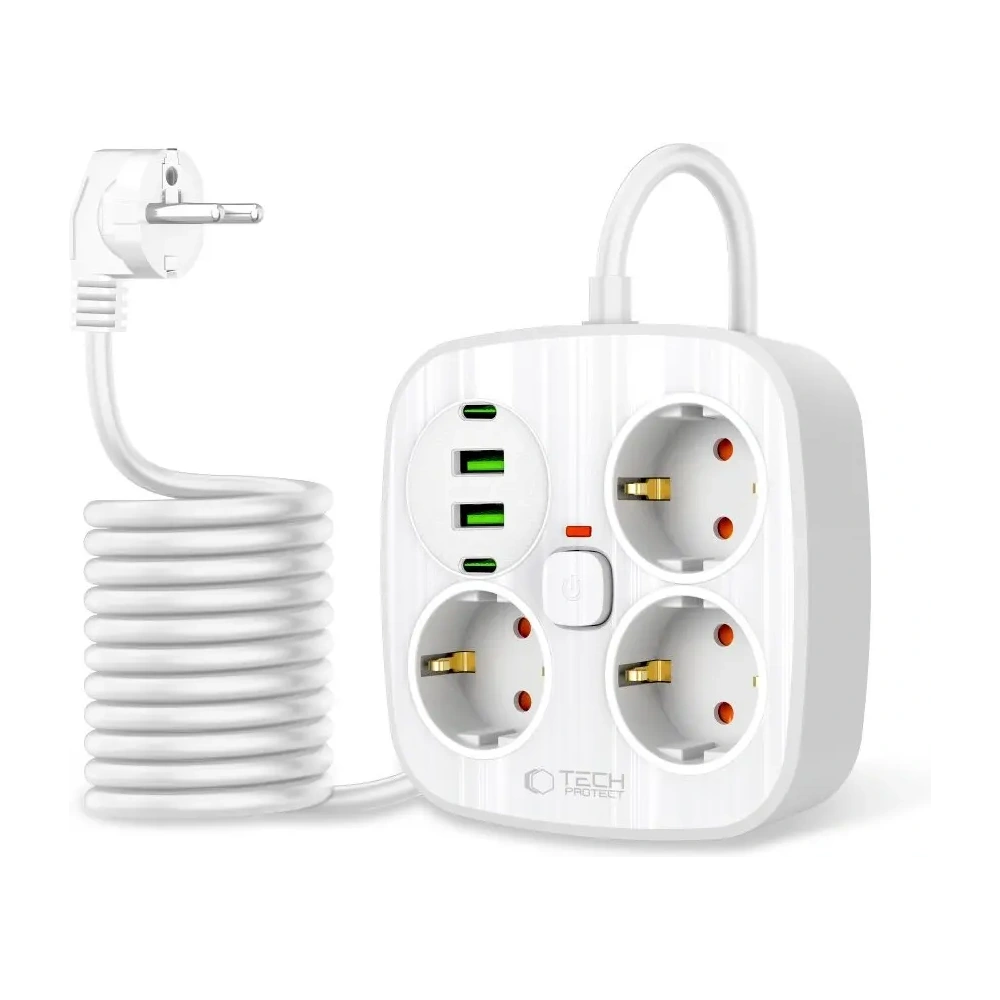 Listwa zasilająca Tech-Protect PCS3X4 Power Strip 2xUSB-A, 2xUSB-C, 3xSocket AC 200cm White