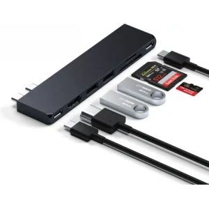 Kup Satechi Pro Hub Slim dupla USB-C-vel Apple MacBookhoz (2xUSB-A, USB-C 4, HDMI, SD/microSD, USB-C) (éjféli) - STH191 - {ean13} - Sklep Home Screen