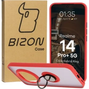 Bizon Case Hybrid Ring Realme 14 Pro+ Plus 5G smoky with a red frame