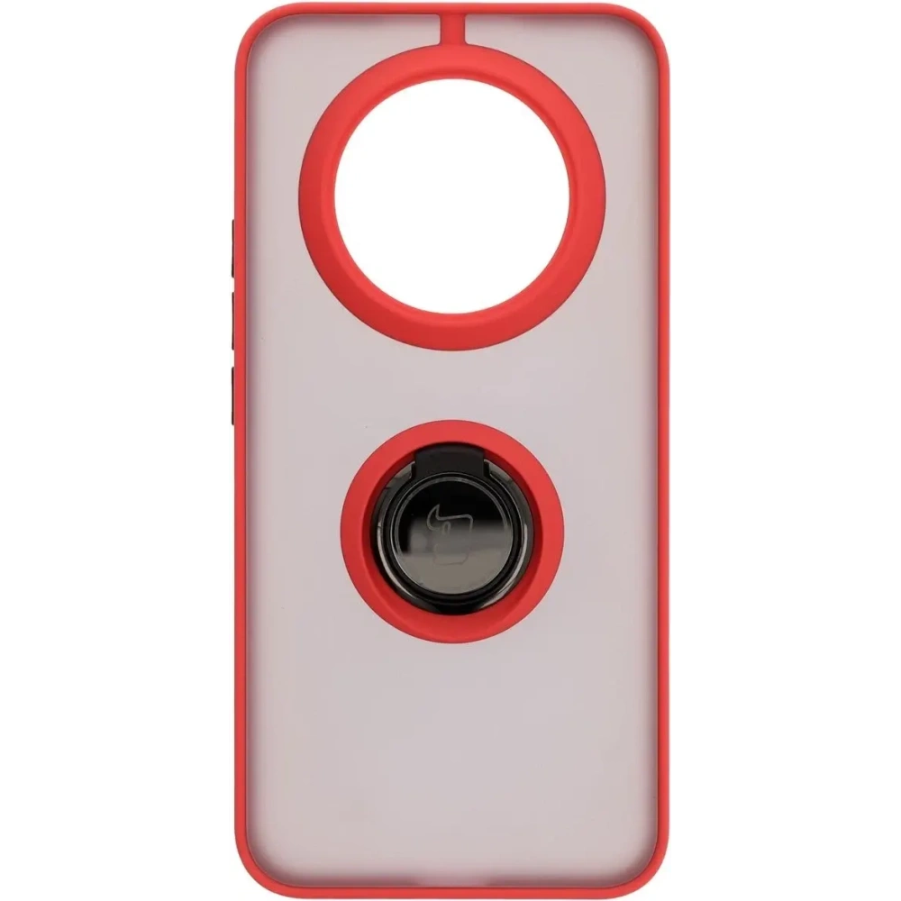 Etui z uchwytem na palec Bizon Case Hybrid Ring do Realme 14 Pro+ Plus 5G przydymione z czerwoną ramką