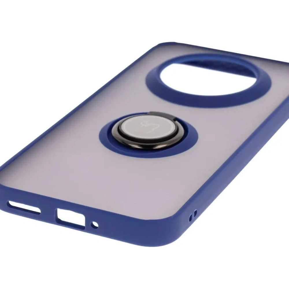 Etui z uchwytem na palec Bizon Case Hybrid Ring do Realme 14 Pro+ Plus 5G przydymione z granatową ramką