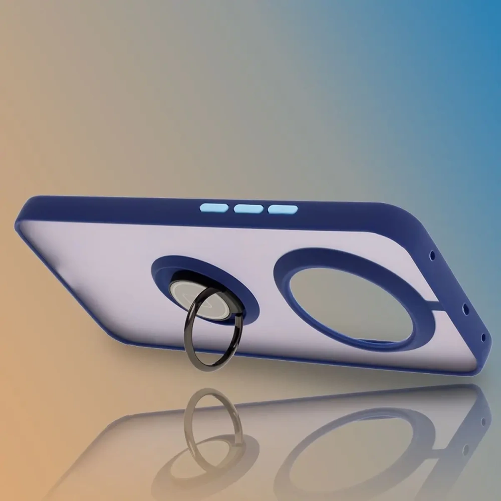 Etui z uchwytem na palec Bizon Case Hybrid Ring do Realme 14 Pro+ Plus 5G przydymione z granatową ramką