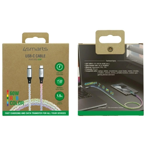 Kup 4smarts USB-C / USB-C 60W 1,5m RGB-Kabel - 4SMR85 - {ean13} - Sklep Home Screen