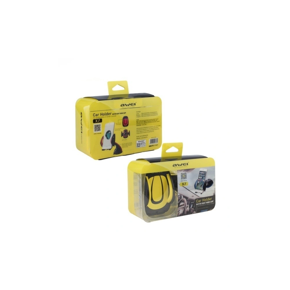 AWEI uchwyt samochodowy X7 4.3" - 7" do szyby czarno-żółty/black&yellow