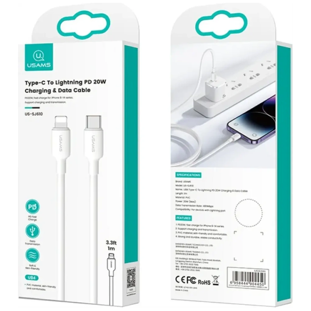 Kabel USAMS US-SJ610 U84 PD 20W USB-C / Lightning 1m biały