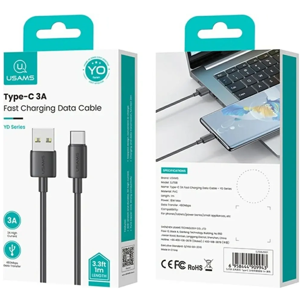 Kabel USAMS YD Series SJ708 18W 3A USB-A / USB-C 1m biały