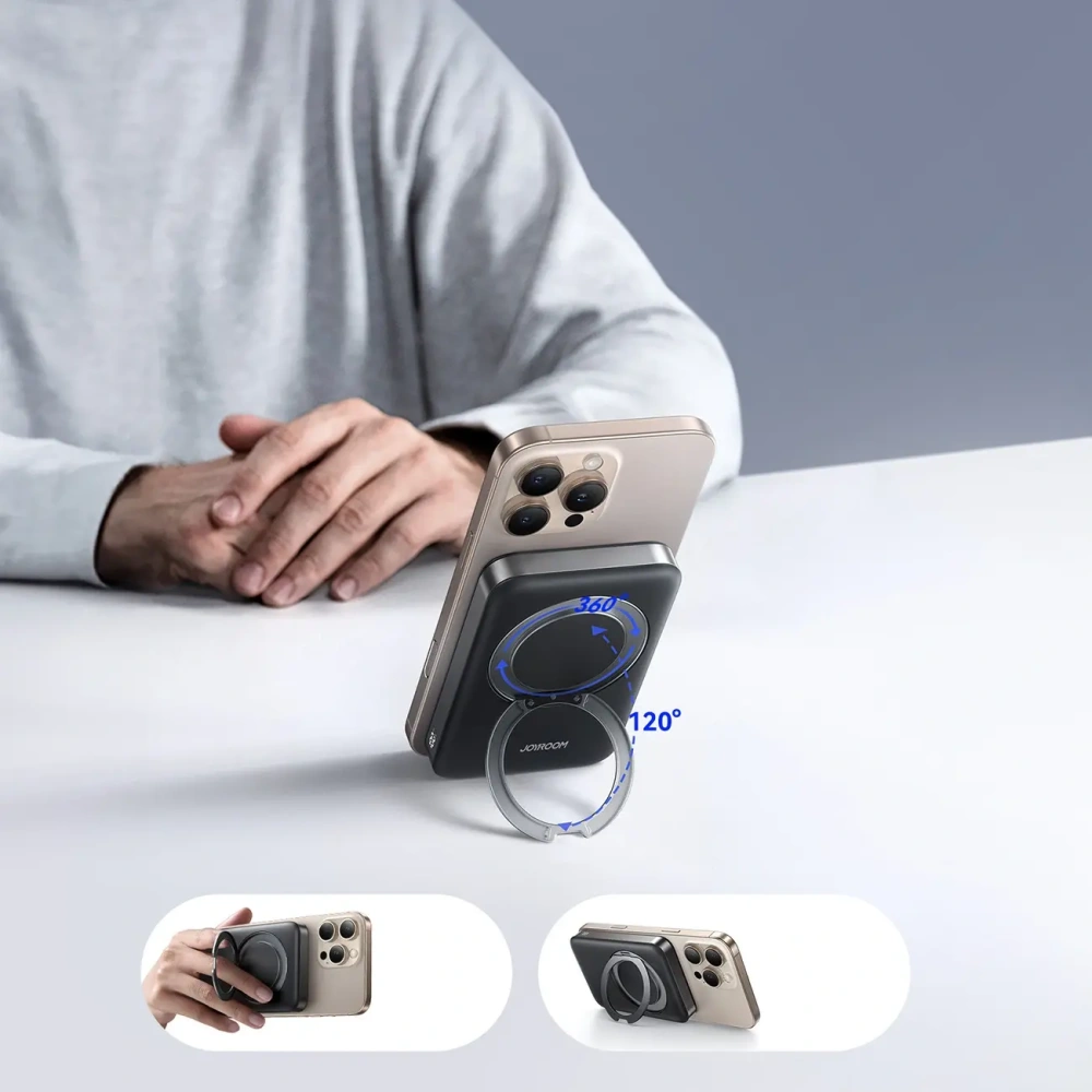 Powerbank Joyroom JR-PBM12 10000mAh 22.5W Qi2, MagSafe, z podstawką w kształcie pierścienia czarny