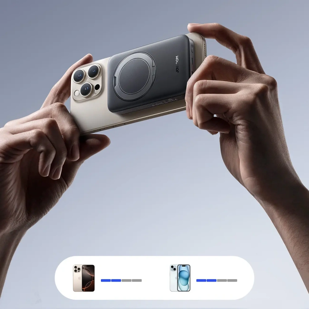 Powerbank Joyroom JR-PBM12 10000mAh 22.5W Qi2, MagSafe, z podstawką w kształcie pierścienia czarny