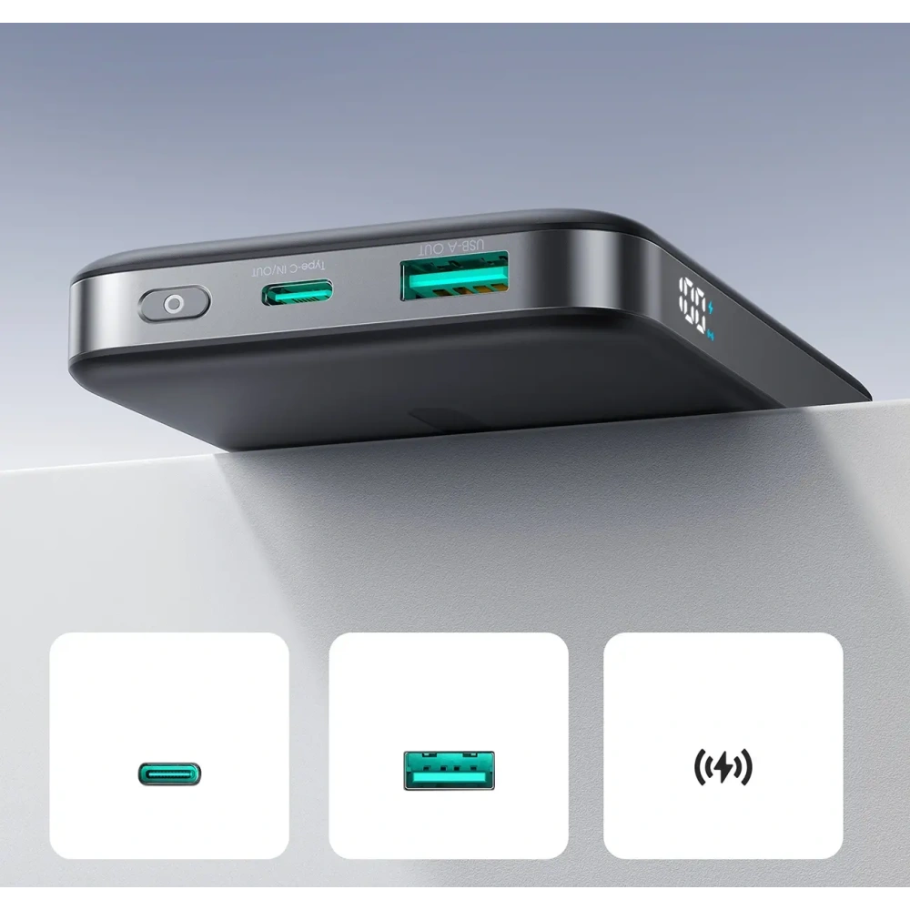 Powerbank Joyroom JR-PBM12 10000mAh 22.5W Qi2, MagSafe, z podstawką w kształcie pierścienia czarny