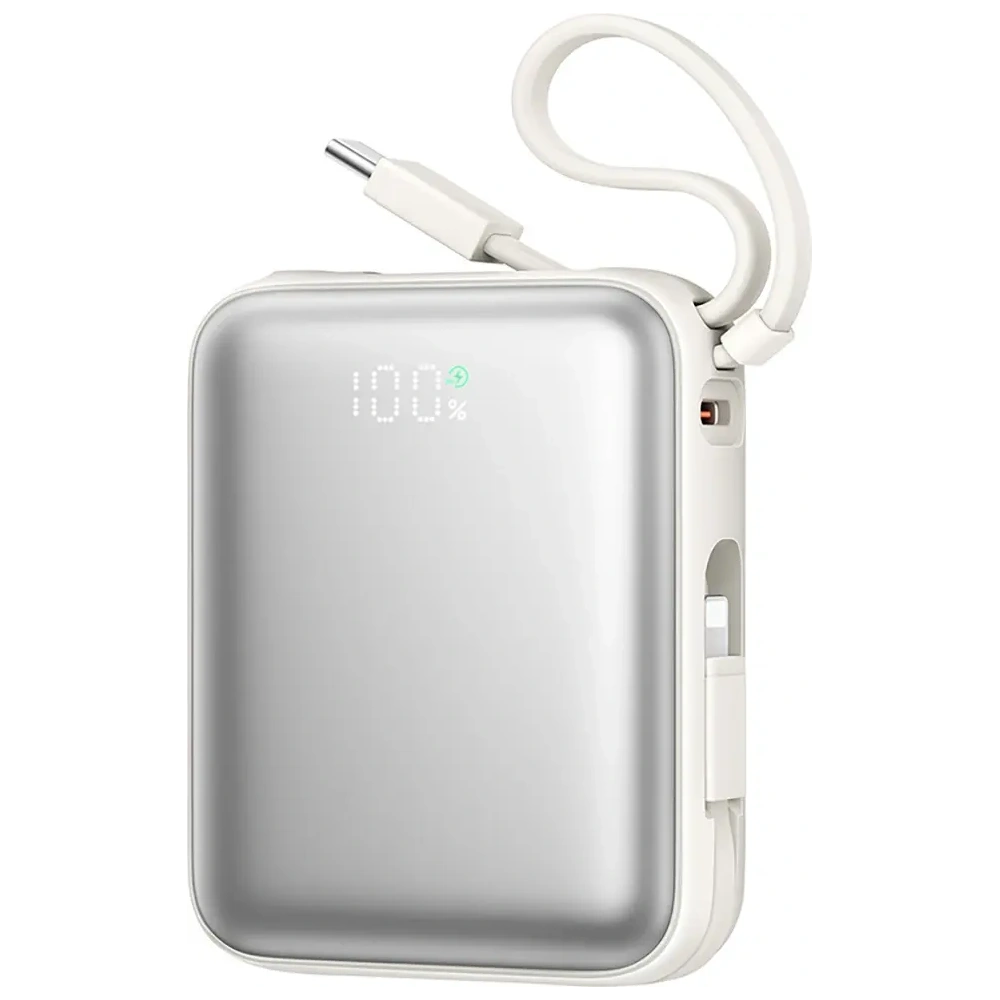 Powerbank Joyroom JR-PBF27 10000mAh 22.5W z wbudowanymi kablami USB-C, Lightning biały