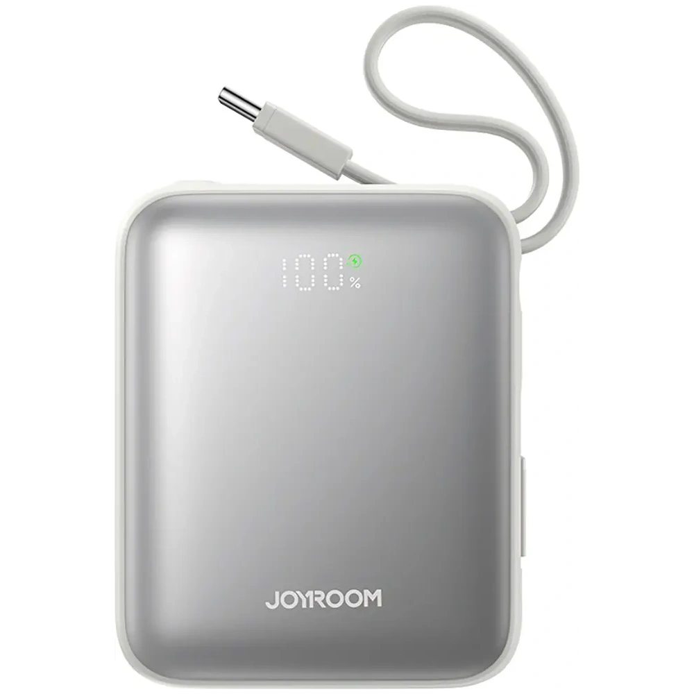 Powerbank Joyroom JR-PBF27 10000mAh 22.5W z wbudowanymi kablami USB-C, Lightning biały