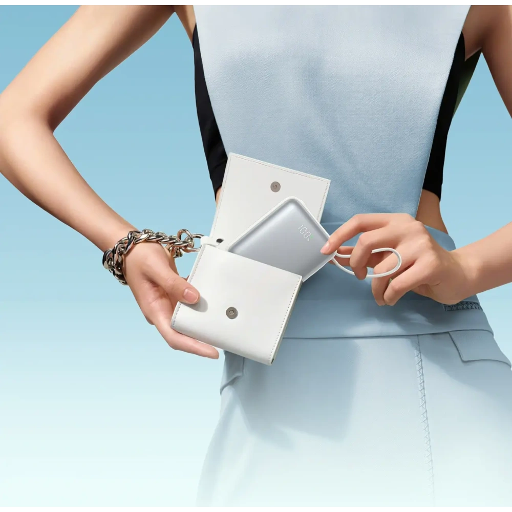 Powerbank Joyroom JR-PBF27 10000mAh 22.5W z wbudowanymi kablami USB-C, Lightning biały