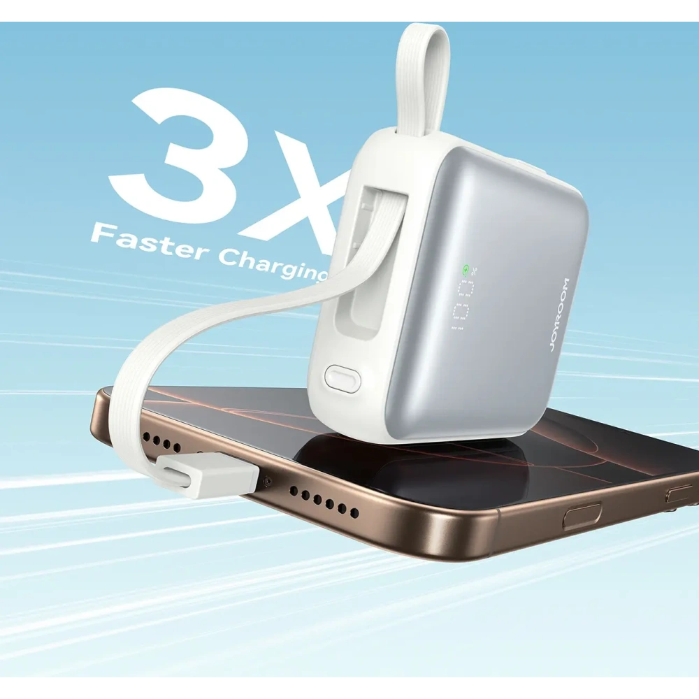 Powerbank Joyroom JR-PBF27 10000mAh 22.5W z wbudowanymi kablami USB-C, Lightning biały