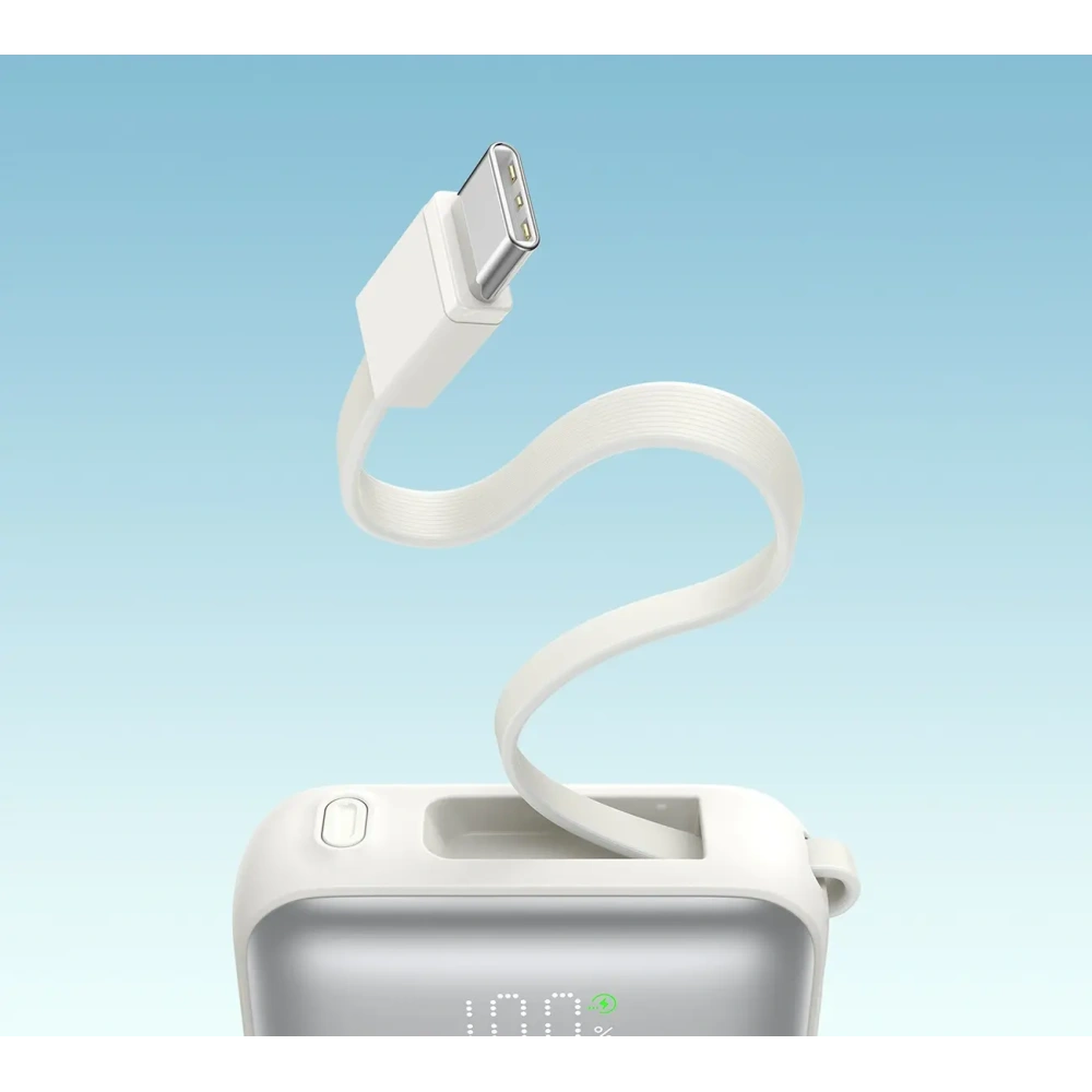 Powerbank Joyroom JR-PBF27 10000mAh 22.5W z wbudowanymi kablami USB-C, Lightning biały