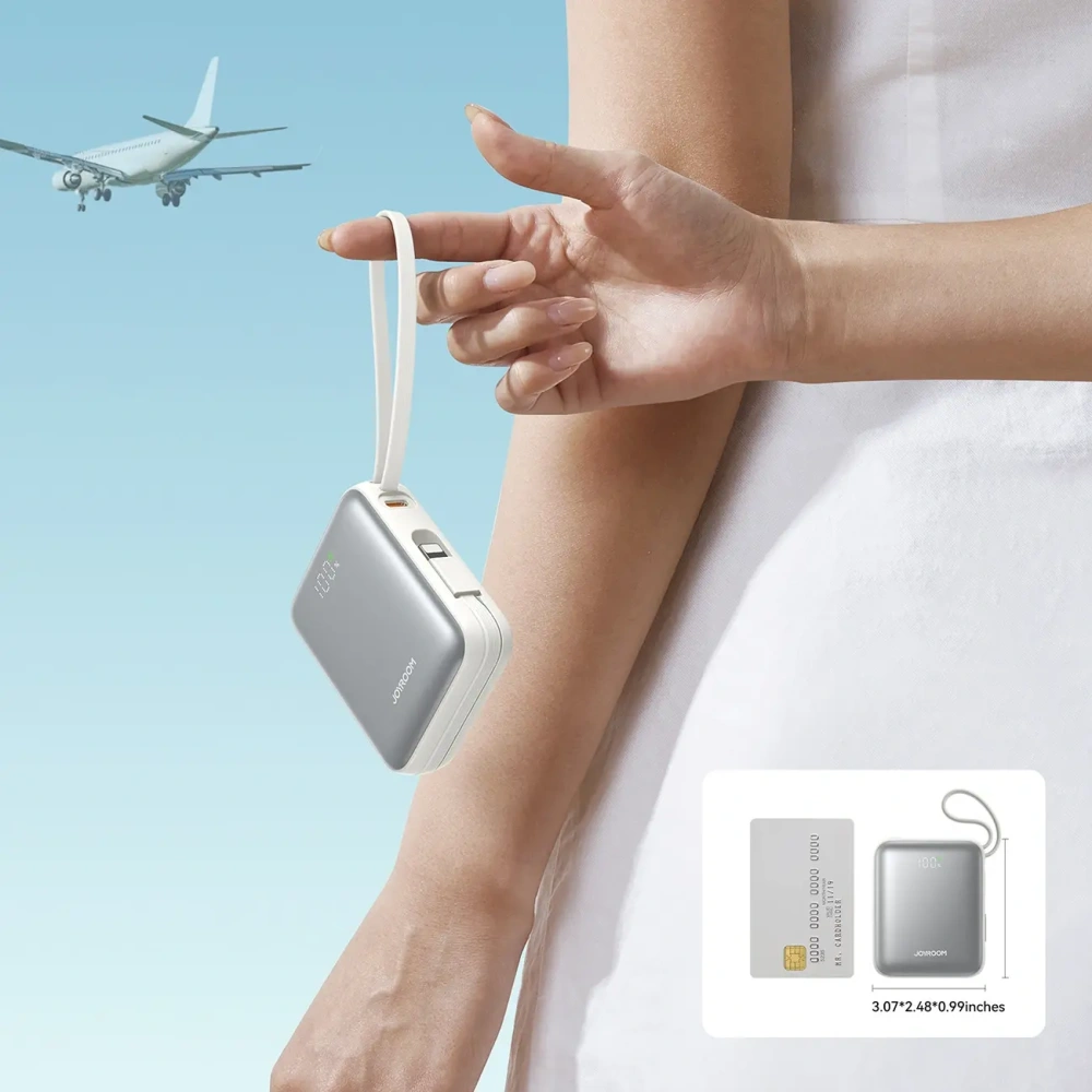 Powerbank Joyroom JR-PBF27 10000mAh 22.5W z wbudowanymi kablami USB-C, Lightning biały