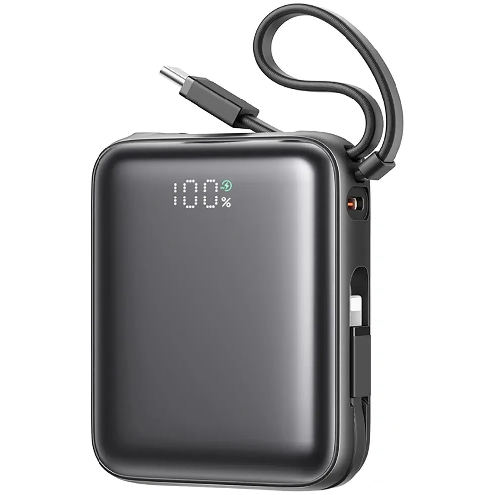 Powerbank Joyroom JR-PBF27 10000mAh 22.5W z wbudowanymi kablami USB-C, Lightning czarny