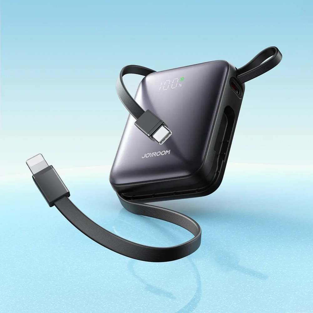 Powerbank Joyroom JR-PBF27 10000mAh 22.5W z wbudowanymi kablami USB-C, Lightning czarny