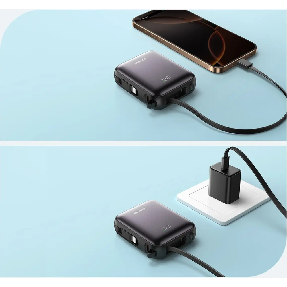 Powerbank Joyroom JR-PBF27 10000mAh 22.5W z wbudowanymi kablami USB-C, Lightning czarny