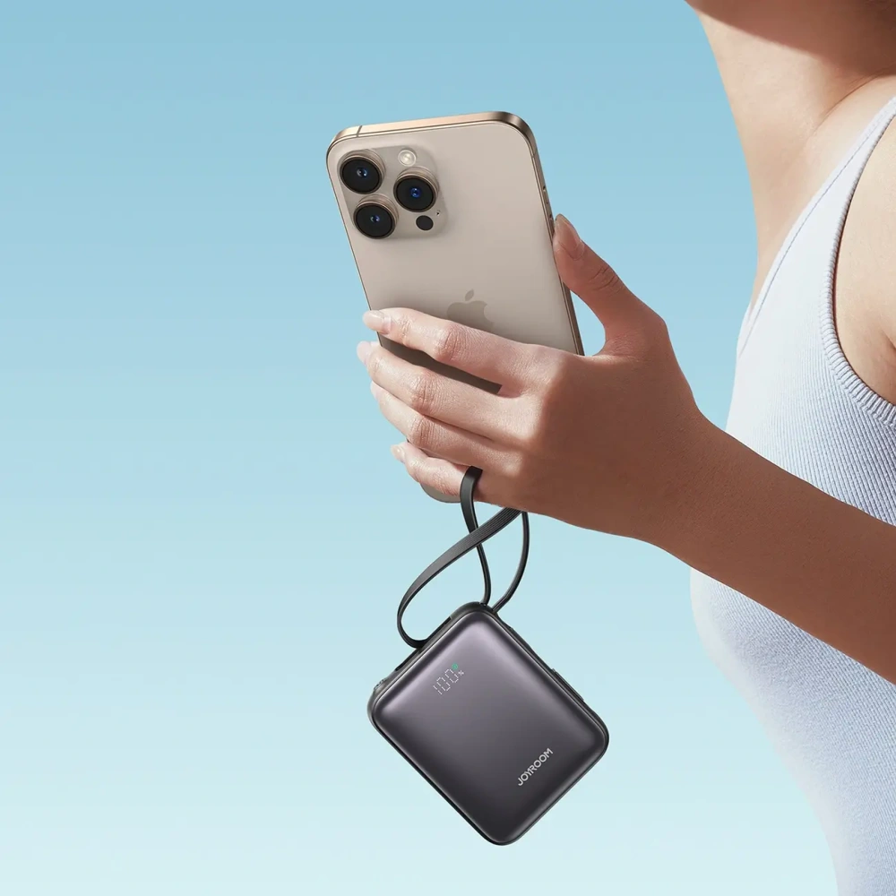 Powerbank Joyroom JR-PBF27 10000mAh 22.5W z wbudowanymi kablami USB-C, Lightning czarny