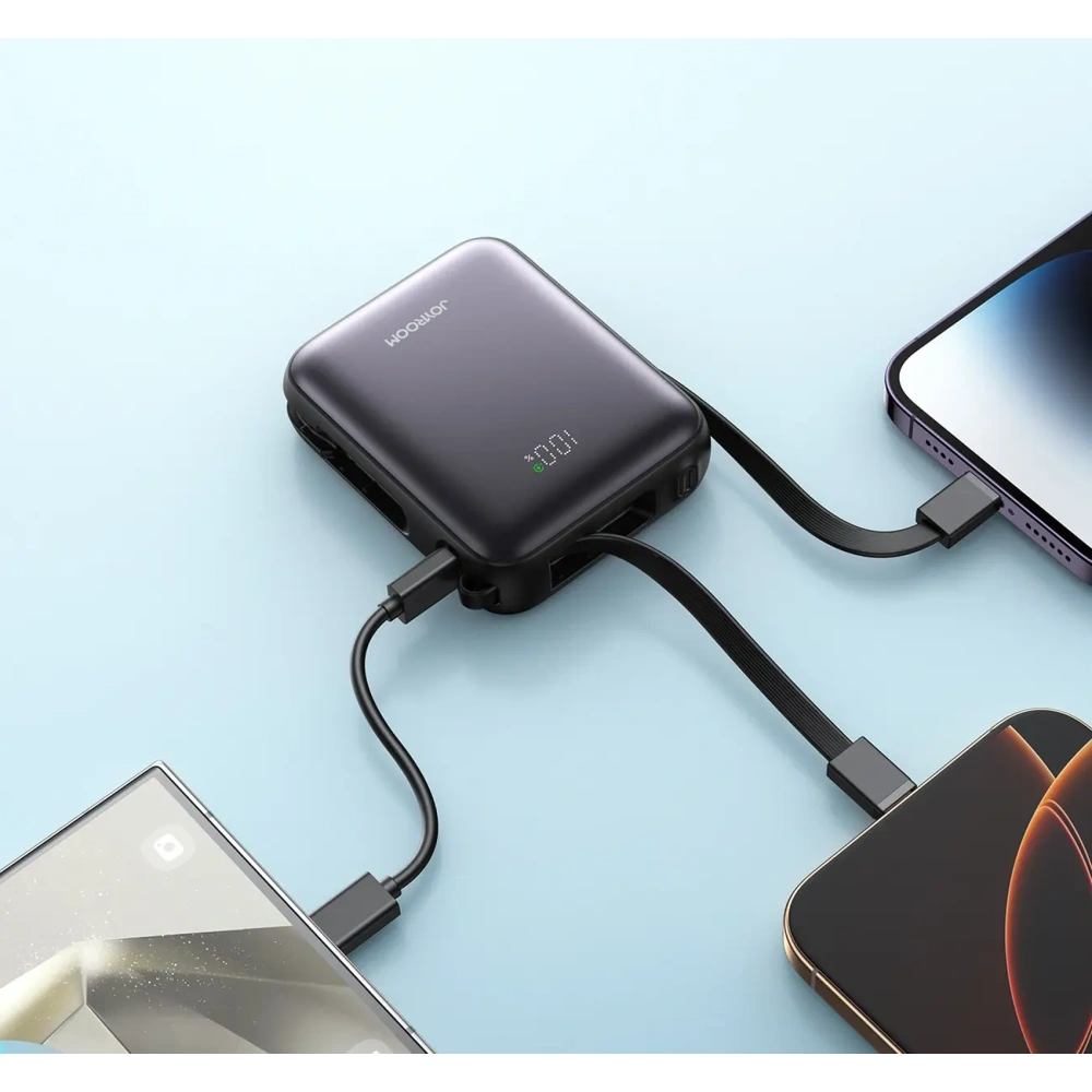 Powerbank Joyroom JR-PBF27 10000mAh 22.5W z wbudowanymi kablami USB-C, Lightning czarny