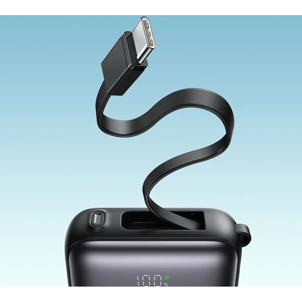 Powerbank Joyroom JR-PBF27 10000mAh 22.5W z wbudowanymi kablami USB-C, Lightning czarny