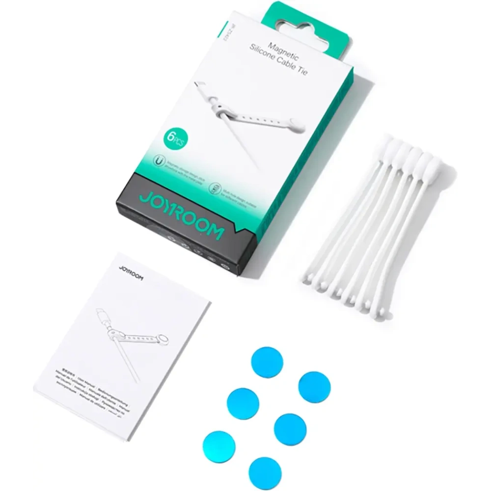Opaska na kable Joyroom JR-ZS422 silikonowa z magnesem biała [6 PACK]