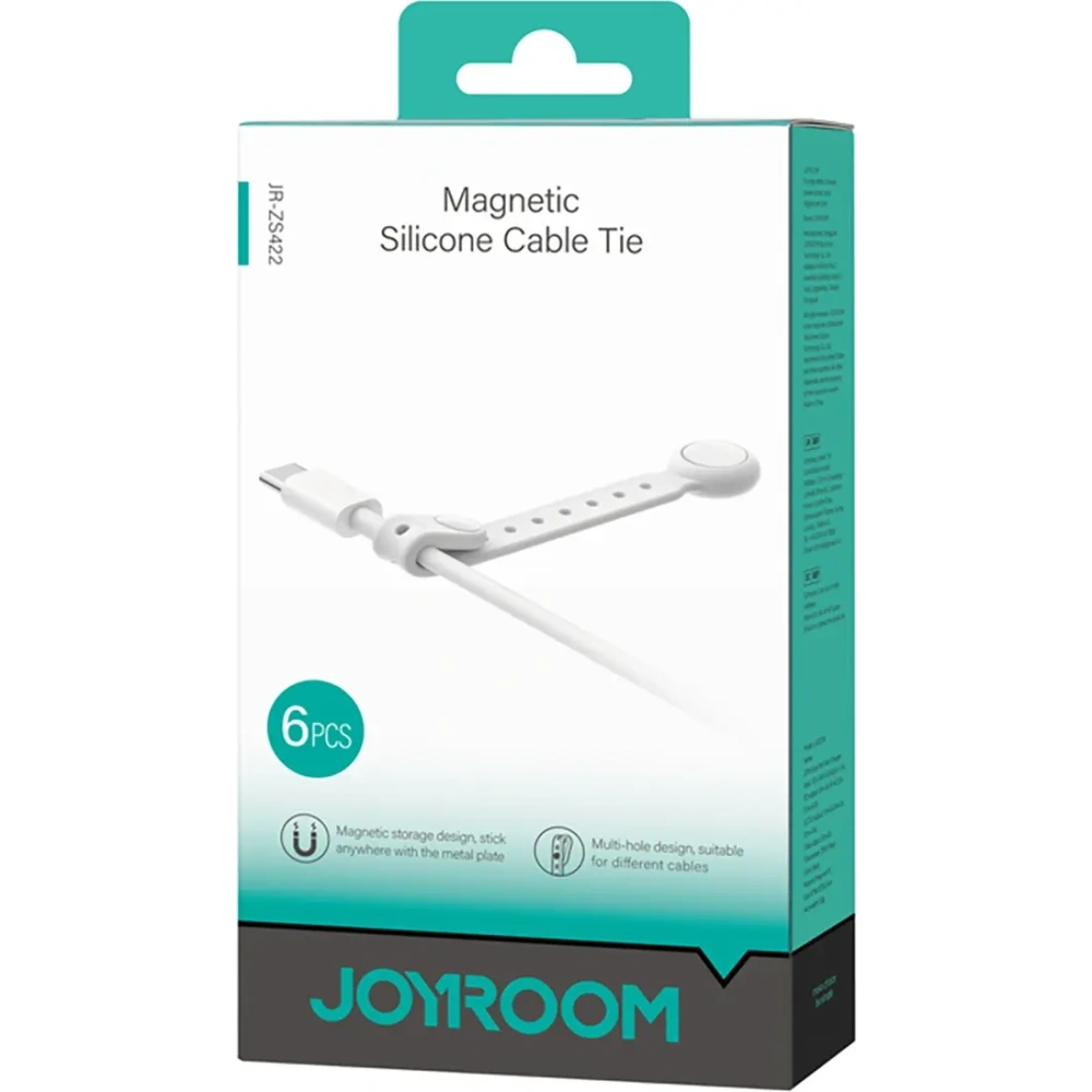 Opaska na kable Joyroom JR-ZS422 silikonowa z magnesem biała [6 PACK]
