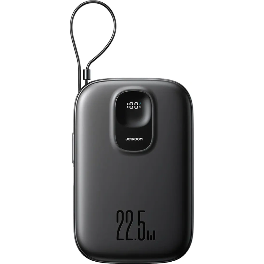 Powerbank Joyroom JR-PBF18 10000mAh 22.5W z wbudowanym kablem Lightning + kabel USB-C / USB-C 0.25cm czarny