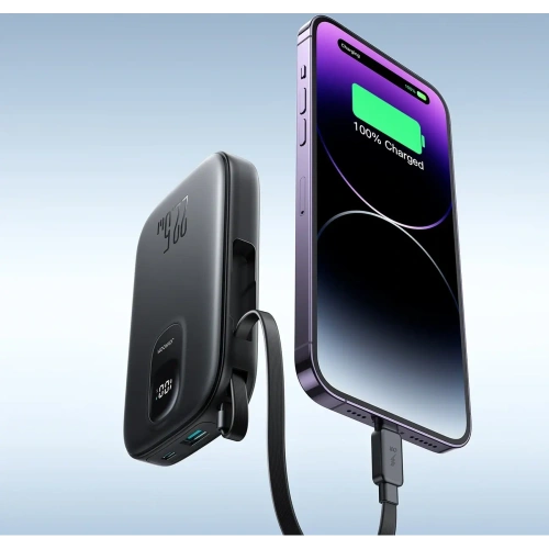 Kup Powerbank Joyroom JR-PBF18 10000mAh 22.5W z wbudowanym kablem Lightning + kabel USB-C / USB-C 0.25cm czarny - JYR1249 - {ean13} - Sklep Home Screen