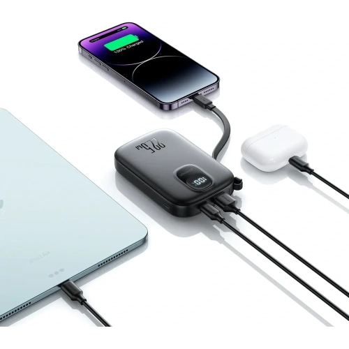 Kup Powerbank Joyroom JR-PBF18 10000mAh 22.5W z wbudowanym kablem Lightning + kabel USB-C / USB-C 0.25cm czarny - JYR1249 - {ean13} - Sklep Home Screen