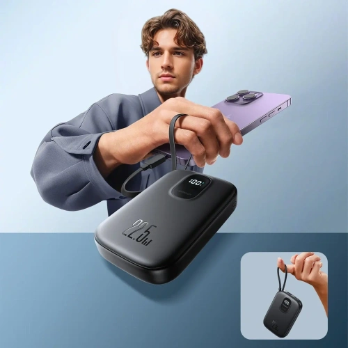 Kup Powerbank Joyroom JR-PBF18 10000mAh 22.5W z wbudowanym kablem Lightning + kabel USB-C / USB-C 0.25cm czarny - JYR1249 - {ean13} - Sklep Home Screen