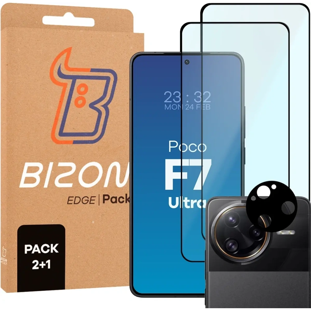 2x szkło na ekran + 1x na aparat Bizon Edge 2 Pack do Xiaomi Poco F7 Ultra