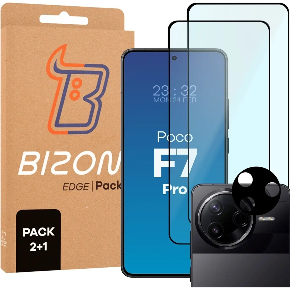 2x szkło na ekran + 1x na aparat Bizon Edge 2 Pack do Xiaomi Poco F7 Pro