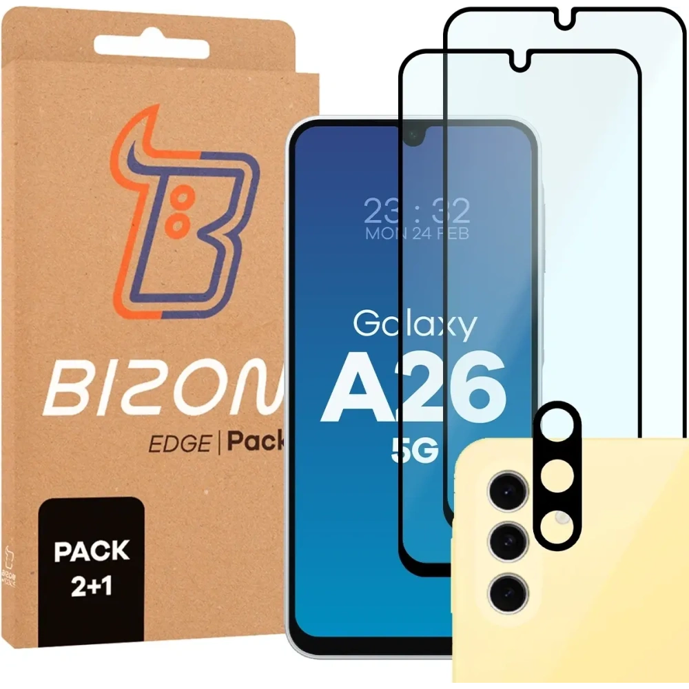 2x szkło na ekran + 1x na aparat Bizon Edge 2 Pack do Samsung Galaxy A26 5G