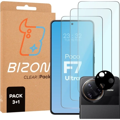 Buy Bizon Clear 2 Pack 3x tempered glass + 1x lens protection Xiaomi Poco F7 Ultra - BIZ9151 - {ean13} - Home Screen Store Europe