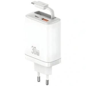 Kup Încărcător de perete USAMS Xiang Series CC296 30W USB-A, USB-C + cablu USB-C alb - USA1256 - {ean13} - Sklep Home Screen