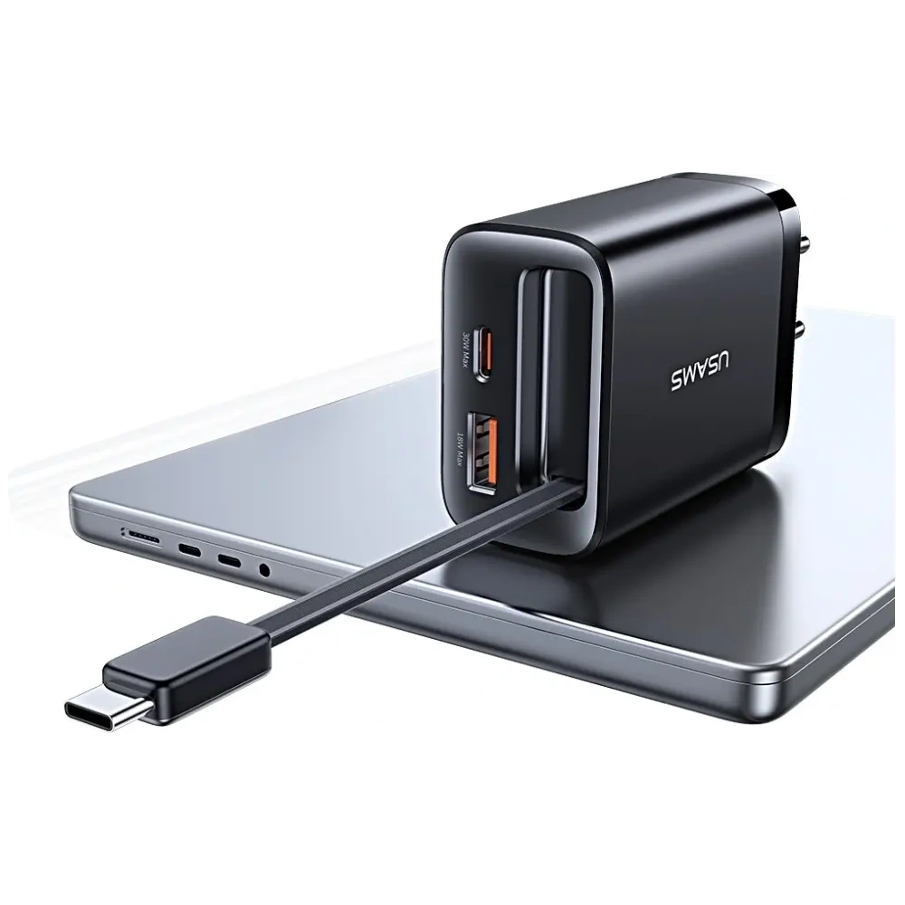 Ładowarka sieciowa USAMS Xiang Series CC296 30W USB-A, USB-C + kabel USB-C biały