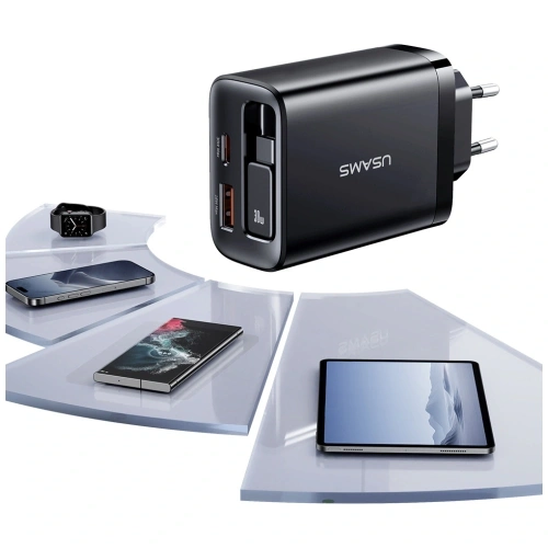 Kup USAMS Xiang Series CC296 30W USB-A, USB-C Nástěnná nabíječka + USB-C kabel černý - USA1257 - {ean13} - Sklep Home Screen
