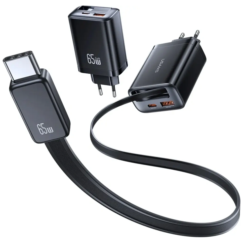 Ładowarka sieciowa USAMS Xiang Series CC299 65W USB-A, USB-C + kabel USB-C biały