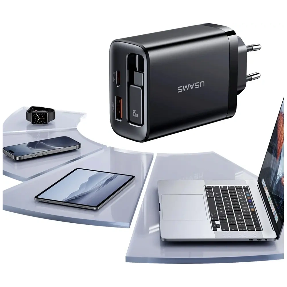 Ładowarka sieciowa USAMS Xiang Series CC299 65W USB-A, USB-C + kabel USB-C biały