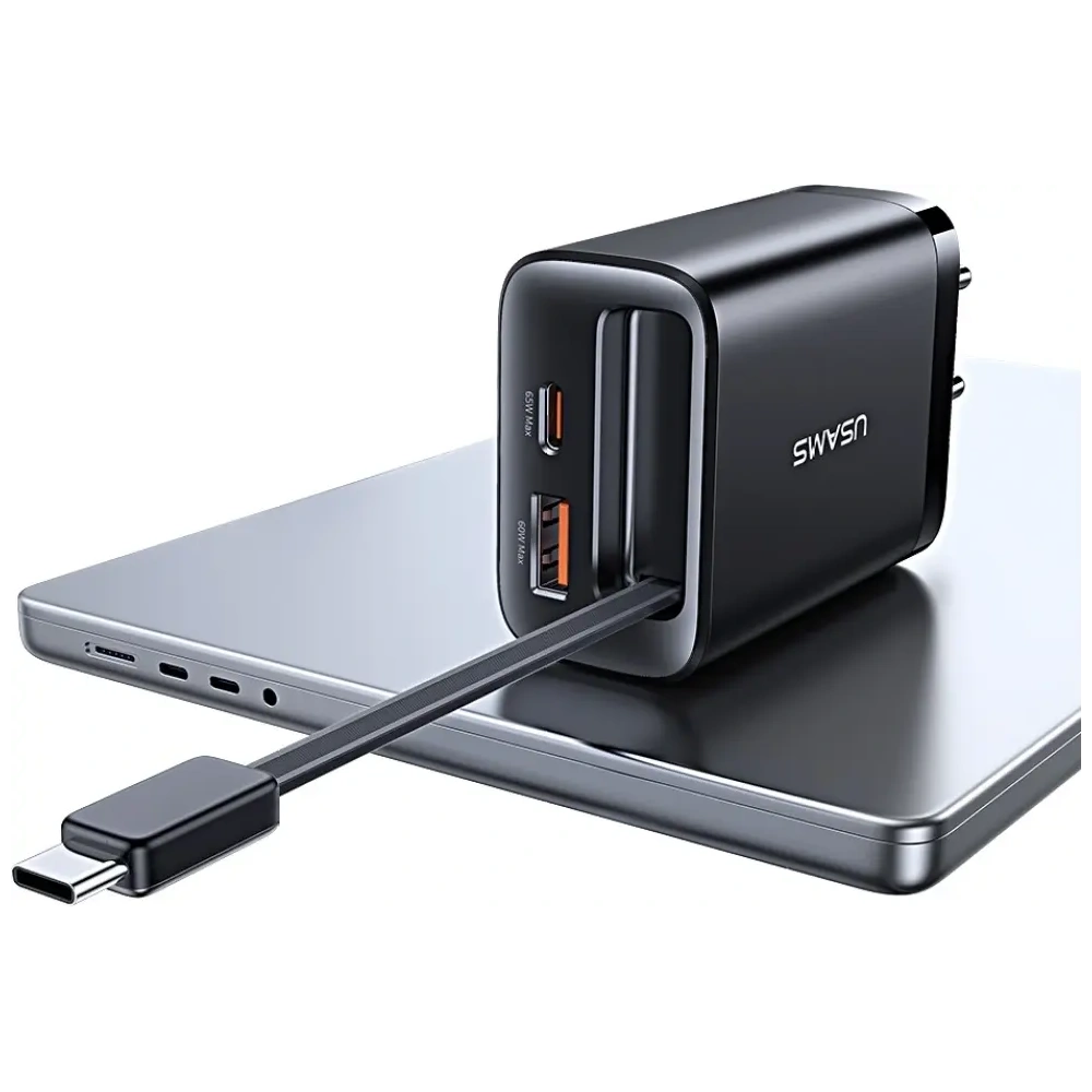 Ładowarka sieciowa USAMS Xiang Series CC299 65W USB-A, USB-C + kabel USB-C biały