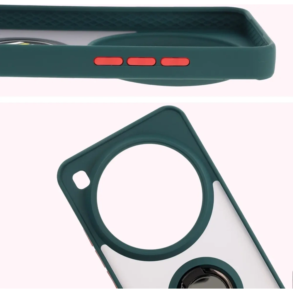 Etui z uchwytem na palec Bizon Case Hybrid Ring do Xiaomi 15 Ultra przydymione z ciemnozieloną ramką