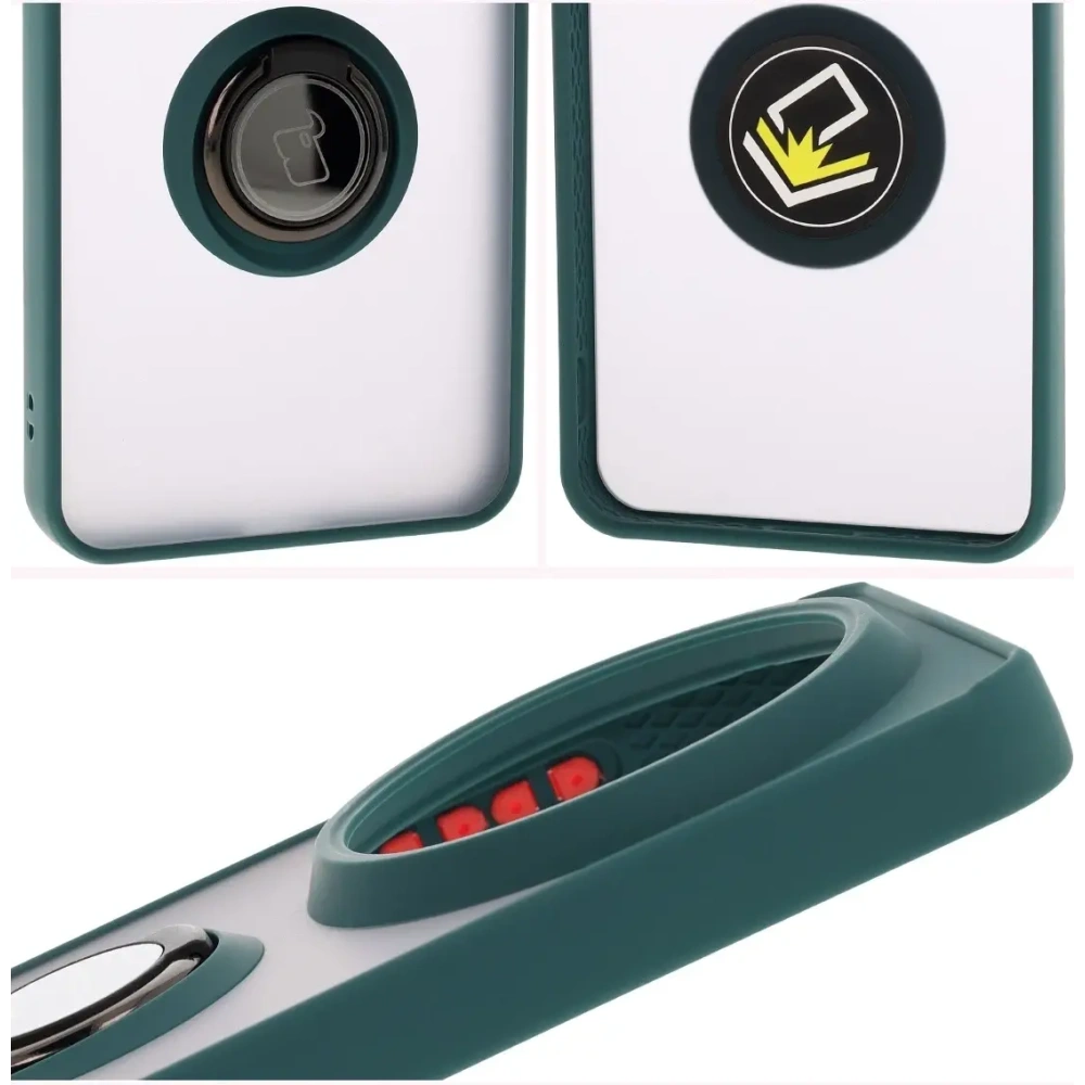 Etui z uchwytem na palec Bizon Case Hybrid Ring do Xiaomi 15 Ultra przydymione z ciemnozieloną ramką