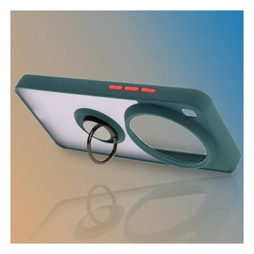 Etui z uchwytem na palec Bizon Case Hybrid Ring do Xiaomi 15 Ultra przydymione z ciemnozieloną ramką